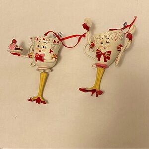 Set of Two Teacup & Dessert Girl Ornaments Whimsical Christmas Decor